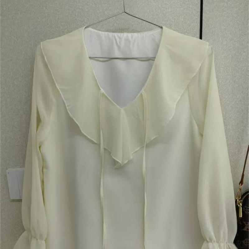 Designer Nischenbluse Damen Frühling Sommer Herbst Sanft Süß Langarm Französisch Vielseitiges Chiffon-Top Modisch