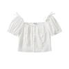 Retro Weißes Puffärmel Schnürung Cropped Top für Damen