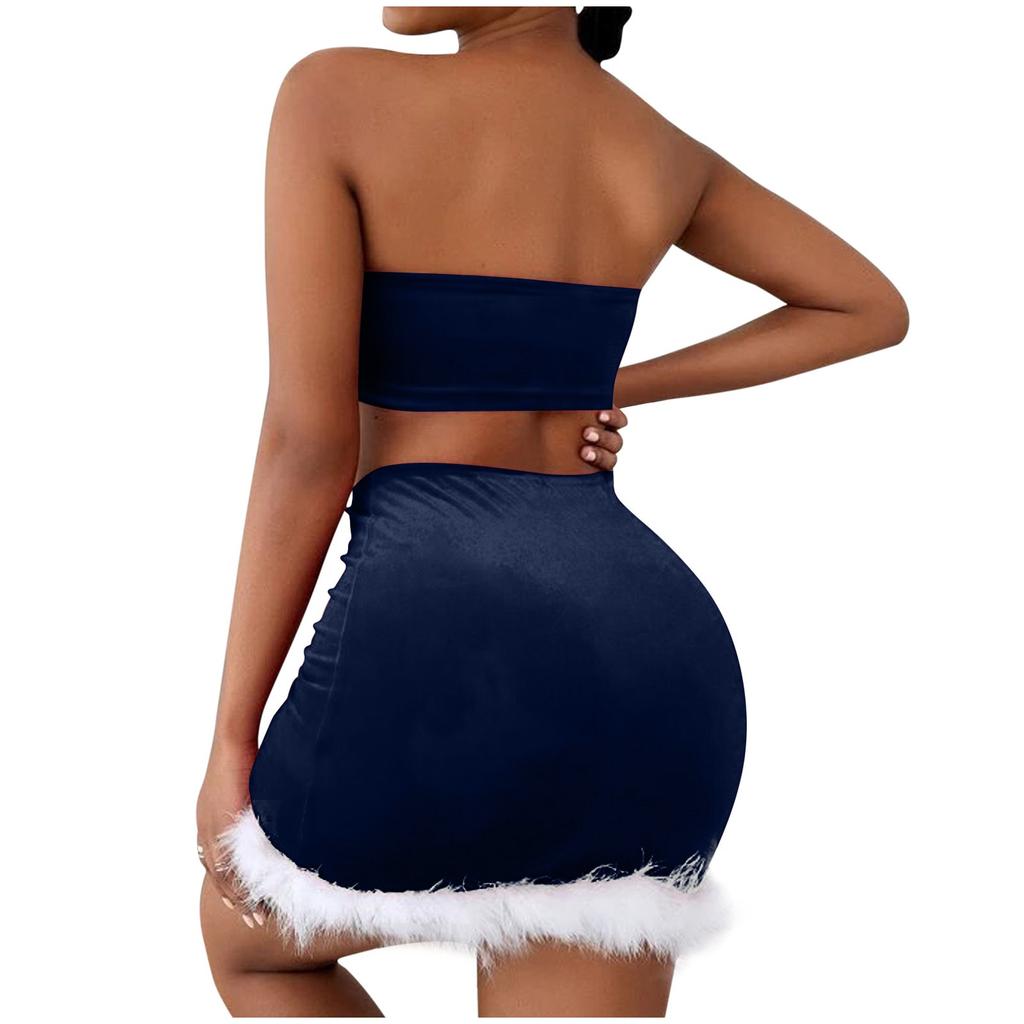 Women's Sexy Lingerie Christmas Dress Flannel Plush Sling Split  Suit