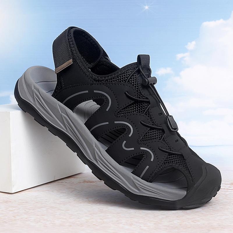 

Fashion Outdoor New Men s Breathable Hollow Out Anti Slip Beach Shoes 2025 Summer Fashion Brand Men s Comfortable Soft Soled Sandals 46 чёрный