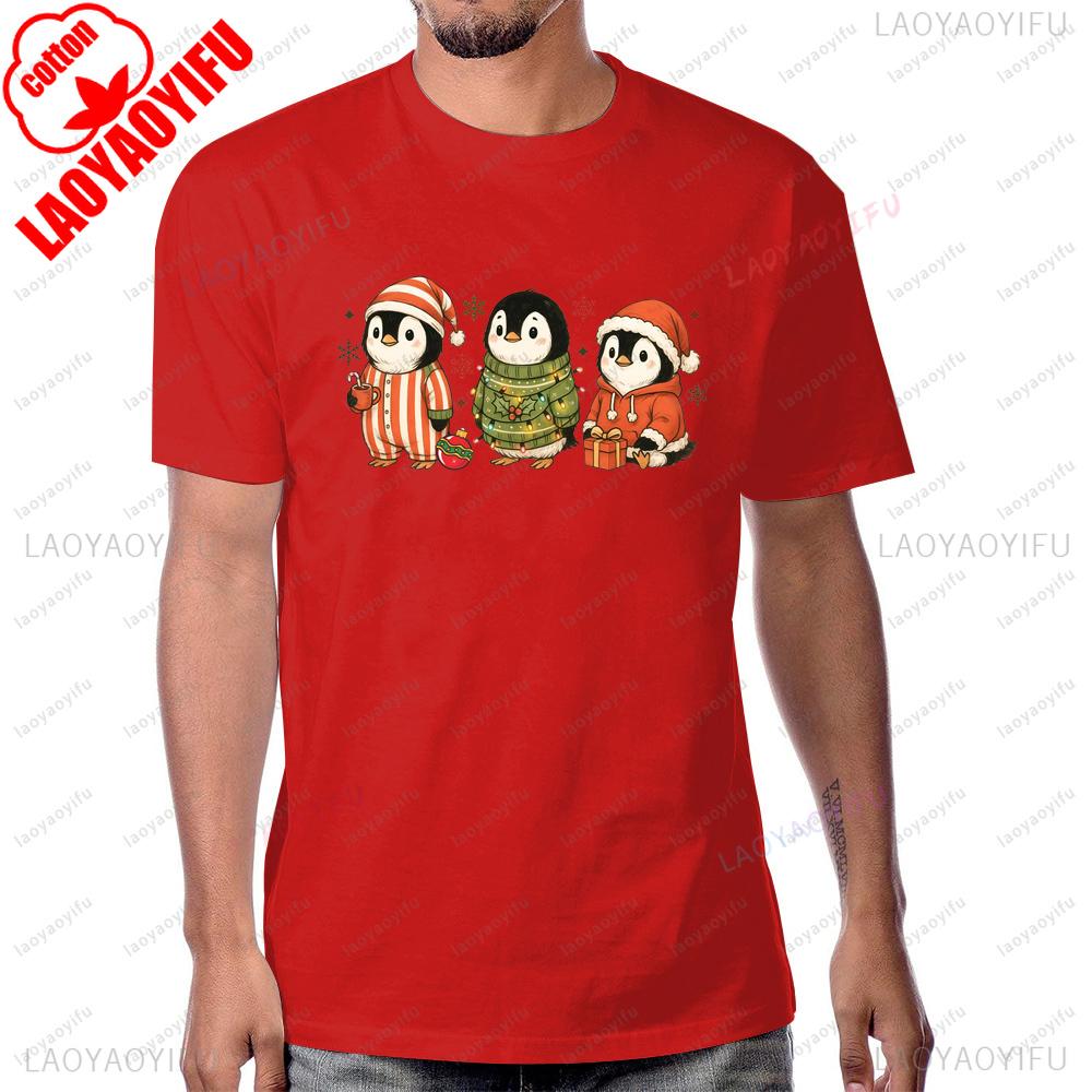 Cute Penguin Christmas Cartoon Graphic Printed Tshirt Xmas Animal Lover T Shirt Casual Fashion Loose Short Sleeve Unisex Tees