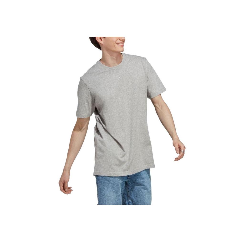 Adidas Solid Color Crew Neck Pullover Straight Casual Sports Short Sleeve T-Shirt Men Tops Medium-Grey-Heather IC9789