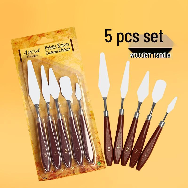 Stainless Steel Pigment Palette Knife Set for Oil Painting - Flat & Pointed Heads, Wooden Handles