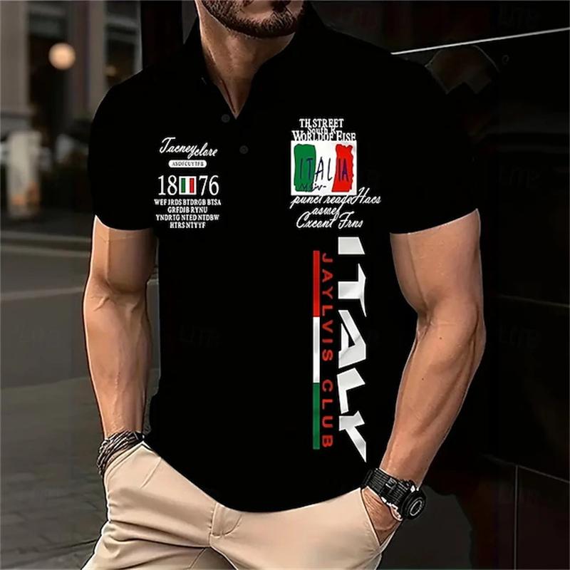 Neues Mode Herren Polohemd 3D Gedruckt Italien Grafik Sommer Kurzarm Lässig Knöpfleiste Oberteile Übergröße Männliches Golf T-Shirt
