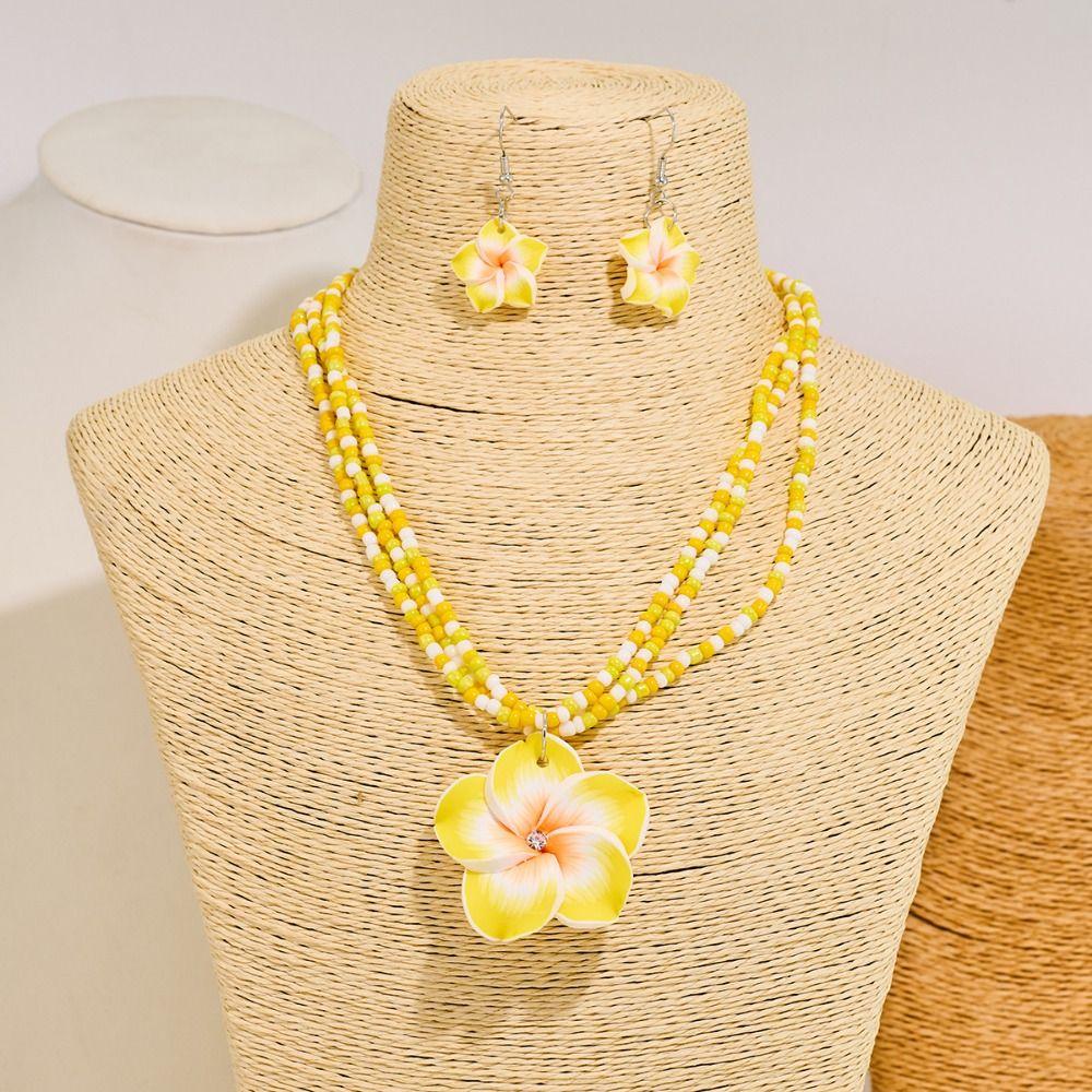 Multilayer Rice Bead Earrings Necklaces Jewelry Set  Beach Necklaces