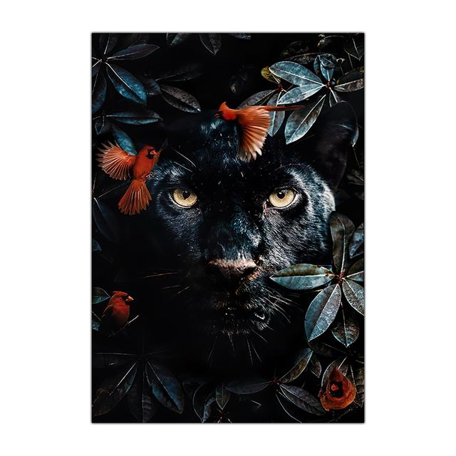 Flower with Animal Lion Tiger Deer Leopard Canvas Painting Wall Art Picture Nordic Print Poster for Living Room Home Decor No Frame
