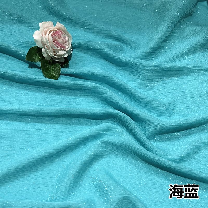 Shiny Silver Wire Crinkle Chiffon Fabric Plain By The Meter for Clothes Hanfu Dress Shirt Diy Sewing Cloth Soft Breathable Black