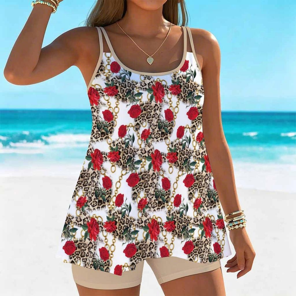 Women's Swimwear Tankini 2 Piece Swimsuit Vegetation  Pattern Print Vacation Bathing Suits