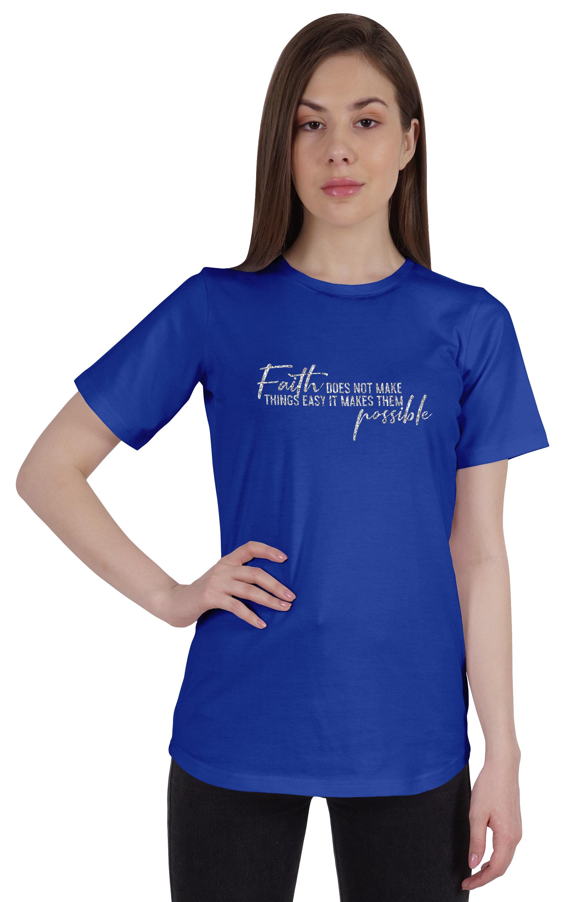 

Inkmeso Womens Quote Top Faith Does Not Make Things Easy It Makes Them Possible Graphic Print Tee XXL королівський синій колір
