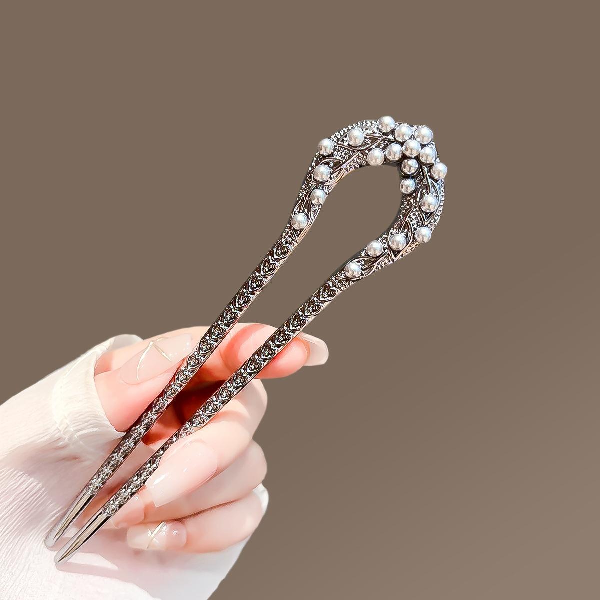 

New Pearl U Shaped Hairpin For Women Elegant Gun-black Jewelry Hair Stick Girls Trendy Updo Meatball Head Hair Accessories