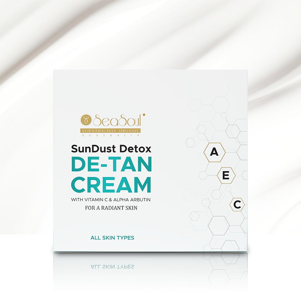 SEA SOUL De-Tan Face Cream Sachets Pack of 6 | Skin Brightening & Tan Removal Formula with Vitamins A, C, E & Alpha Arbutin | SunDust De-Tan Cream
