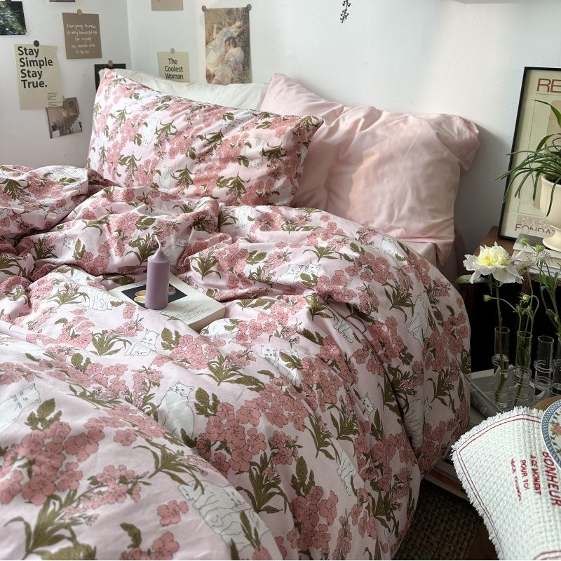 French Style Retro Printed Bedding Rural Style Duvet Cover Solid Color Dust-proof and Easy To Clean Mattress Protective Covers Envelope Pillowcase