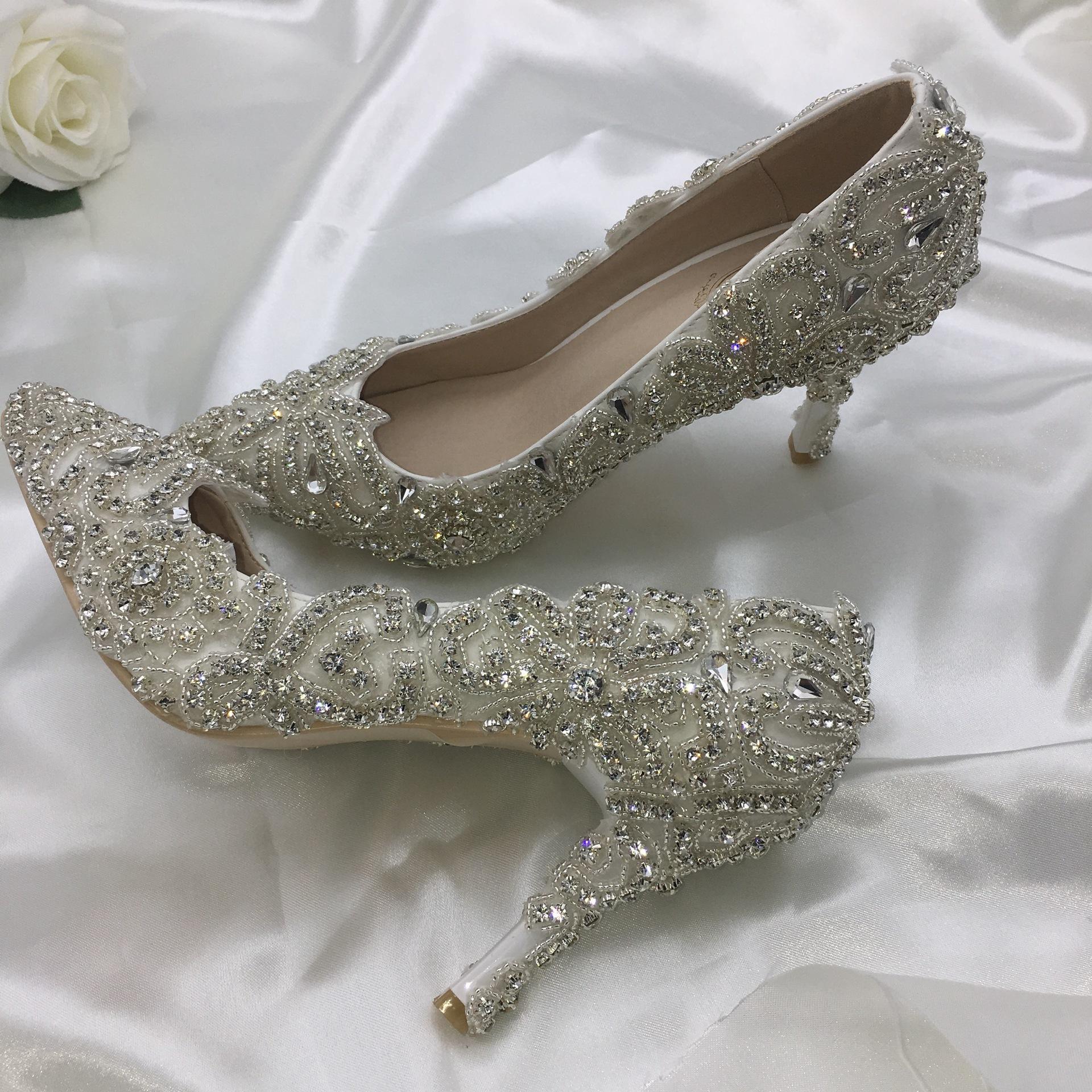 

Свадебные туфли со стразами на высоком каблуке, остроносые туфли для невесты, туфли на тонком каблуке, хрустальные туфли, женские сандалии, женская обувь большого размера 42
