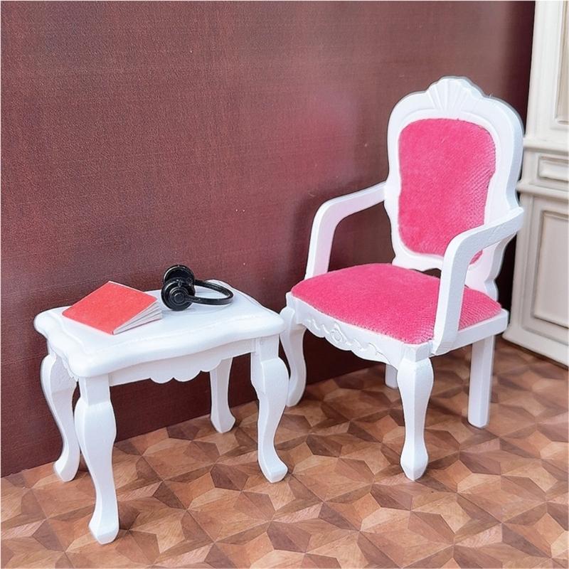 1/12 Doll House Miniature Furniture Model Armchair Table For Parent Kids Interactive Pretend Play Craft Model Scene Props