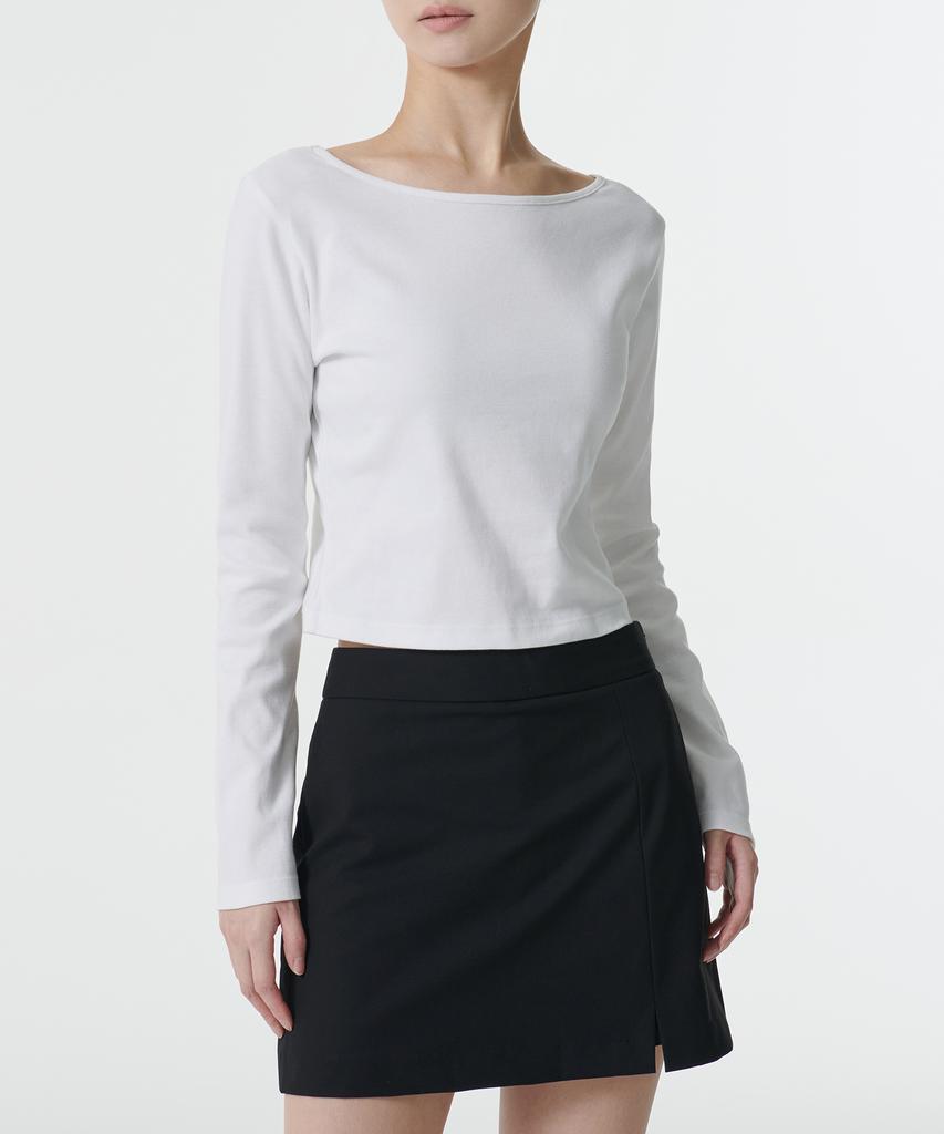 MUSINSA STANDARD WOMAN Women'S Slim Crop Reversible Neck Long Sleeve T-Shirt [White]
