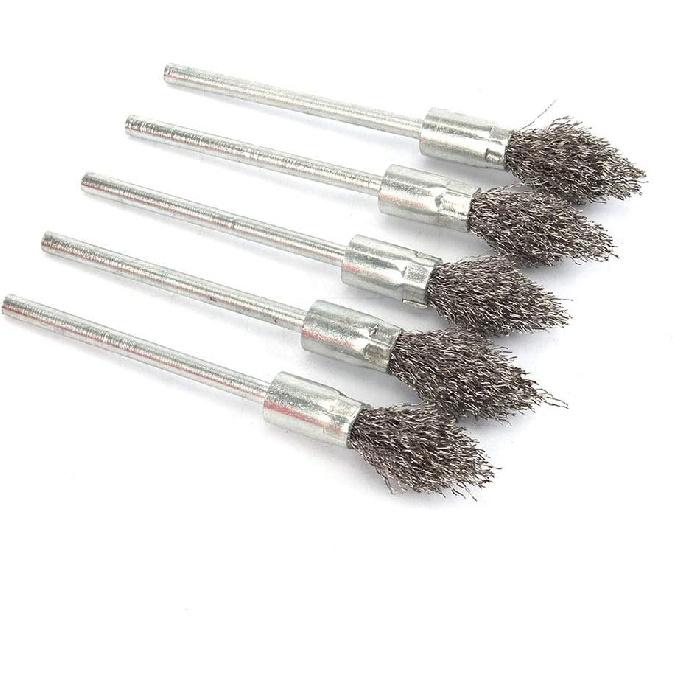 5Pcs Pointed Stainless Steel Wire Brushes Wheel Kit for Drill with 1/4"shank 0.3mm for Removal of Rust/Corrosion/Paint