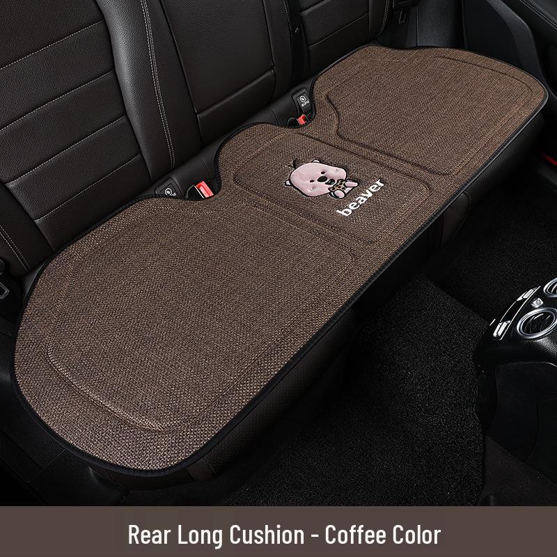 Beaver Cartoon Cotton Linen Car Seat Cushion for Hyundai Festa, Elantra, Tucson - All-Season Use.