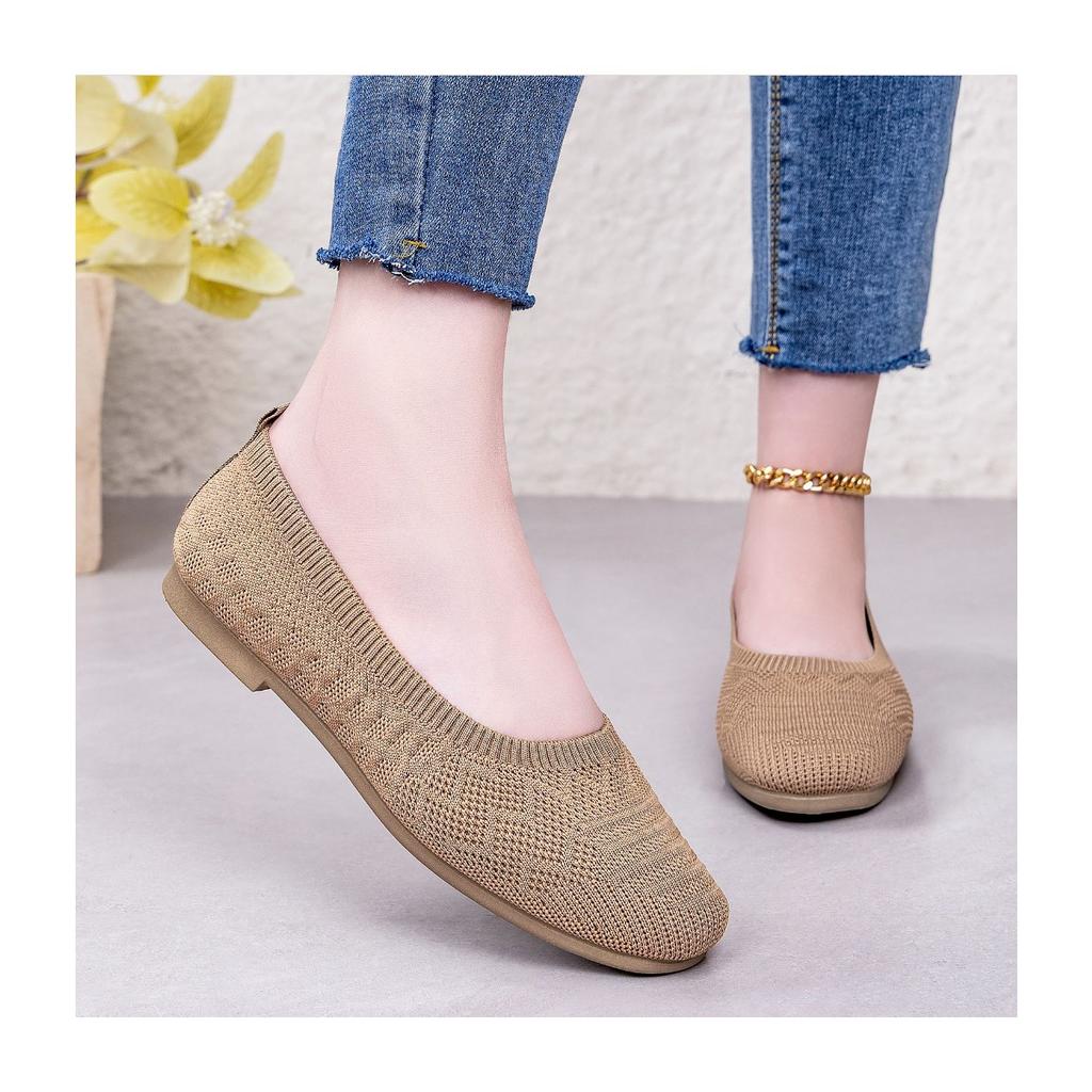 Women's Woven Flat Casual Shoes, Solid Color, Home and Outdoor, Fly Woven Breathable Single Shoes, Soft Sole Flat Shoes, Square Toe Casual Shoes