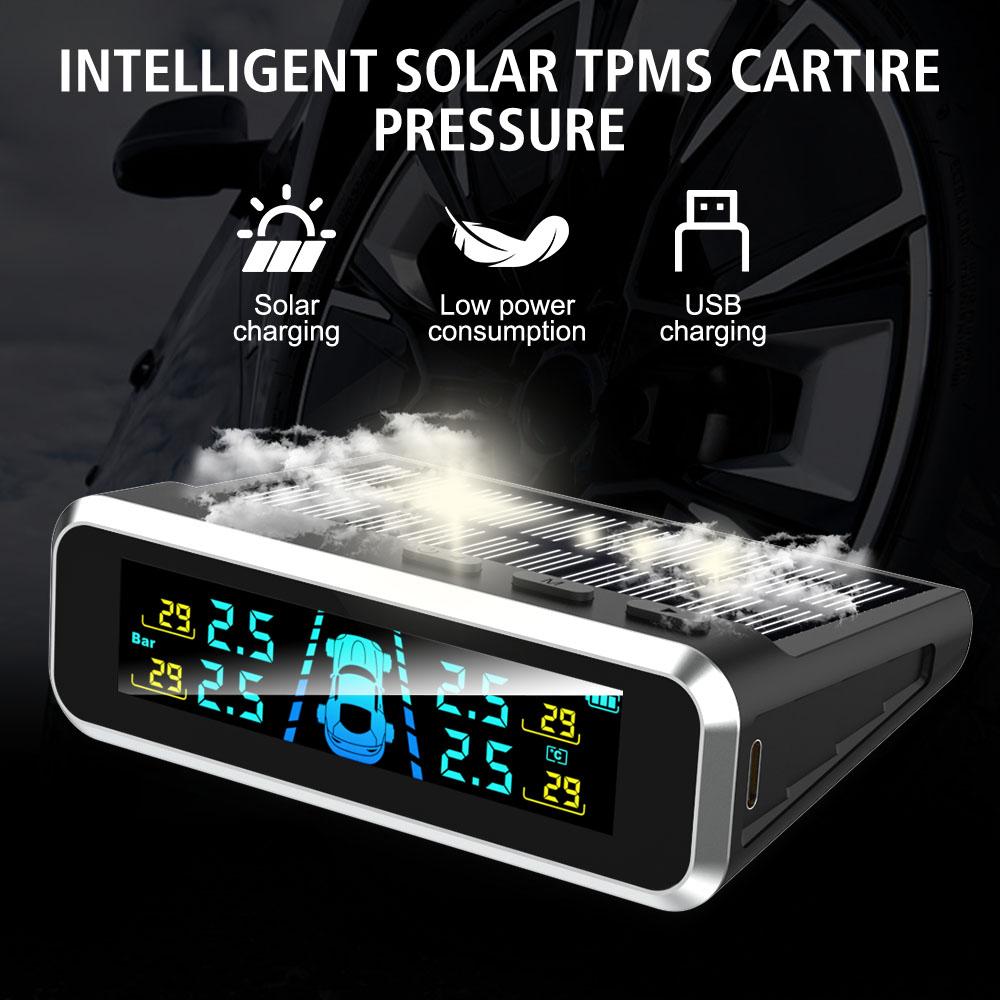 S13 Car Tire Pressure Monitoring System Auto Security Alarm Systems USB / Solar TPMS Digital LCD Display 0-6.0Bar