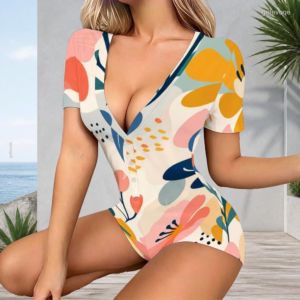 Womens Short Sleeve One Piece V Neck Plus Size Jumpsuit