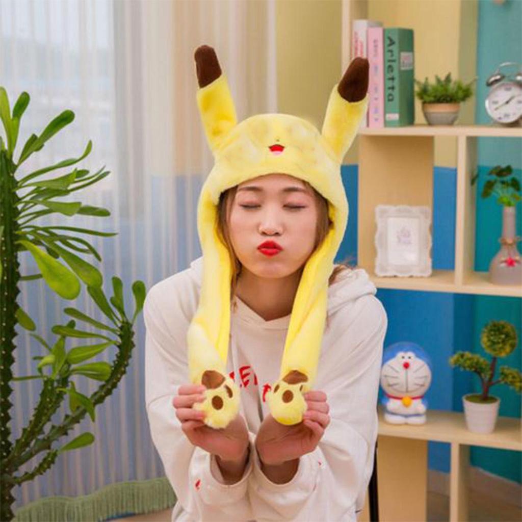Oblíbený produkt 60cm roztomilý klobouk Pikachu Uši pohybující se nahoru dolů Airbag Plyšová čepice Dárek k narozeninám