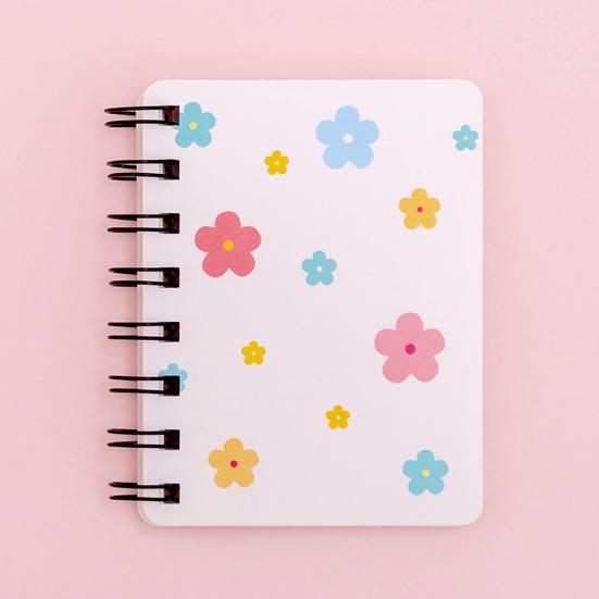 2Pcs Cartoon Coil Notebook Mini A7 Portable Spiral Memo Pad for Students Cute Flower Notebook for Journaling School Travel