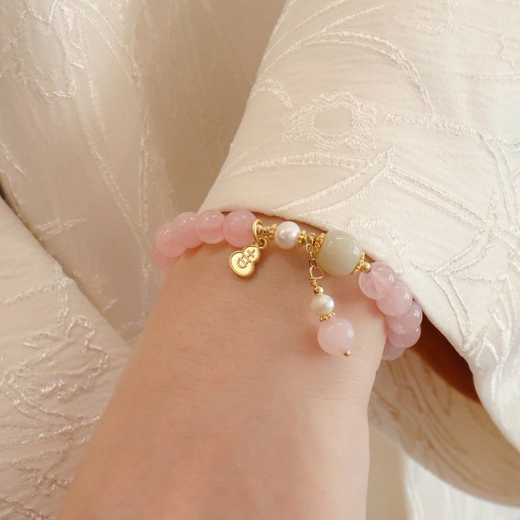 Natural Madagascar Pink Crystal Bracelet Women's Fashion Bangle Lotus Gourd Bracelet Girl Jewelry