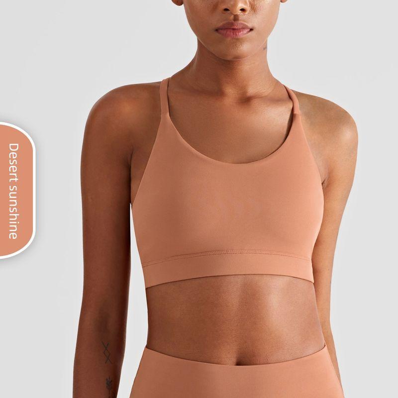 

Sling Beautiful Back Outdoor Running Exercise Nude Feel Yoga Clothes Desert sunshine(Quality Edition) M