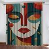 2PC Home Colorful Facial Features Curtains With Landscape Background And Pole Pocket Curtains, Kitchen, Coffee Shop, Living Room
