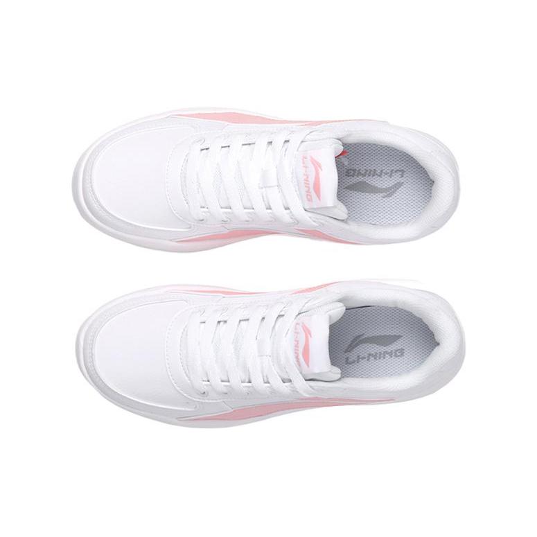 Li Ning Synthetic Leather Low Top Slip Resistant Abrasion Resistant Skateboard Shoes Women's White Pink AGCR470-4