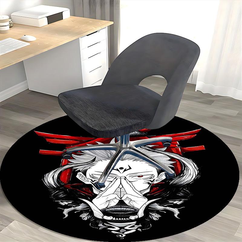 1pc Anime Design Round Carpet - Demon Slayer Theme Chair Mat for Office & Home Decor - Non-Slip Rug Suitable for All Seasons - Perfect