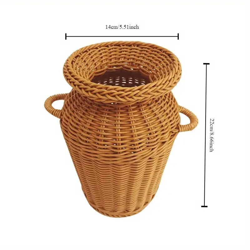 1pc Classic Style Woven Rattan Flower Basket, Durable And Washable, ChineseRetro Flower Arrangement, Practical Home Decorations