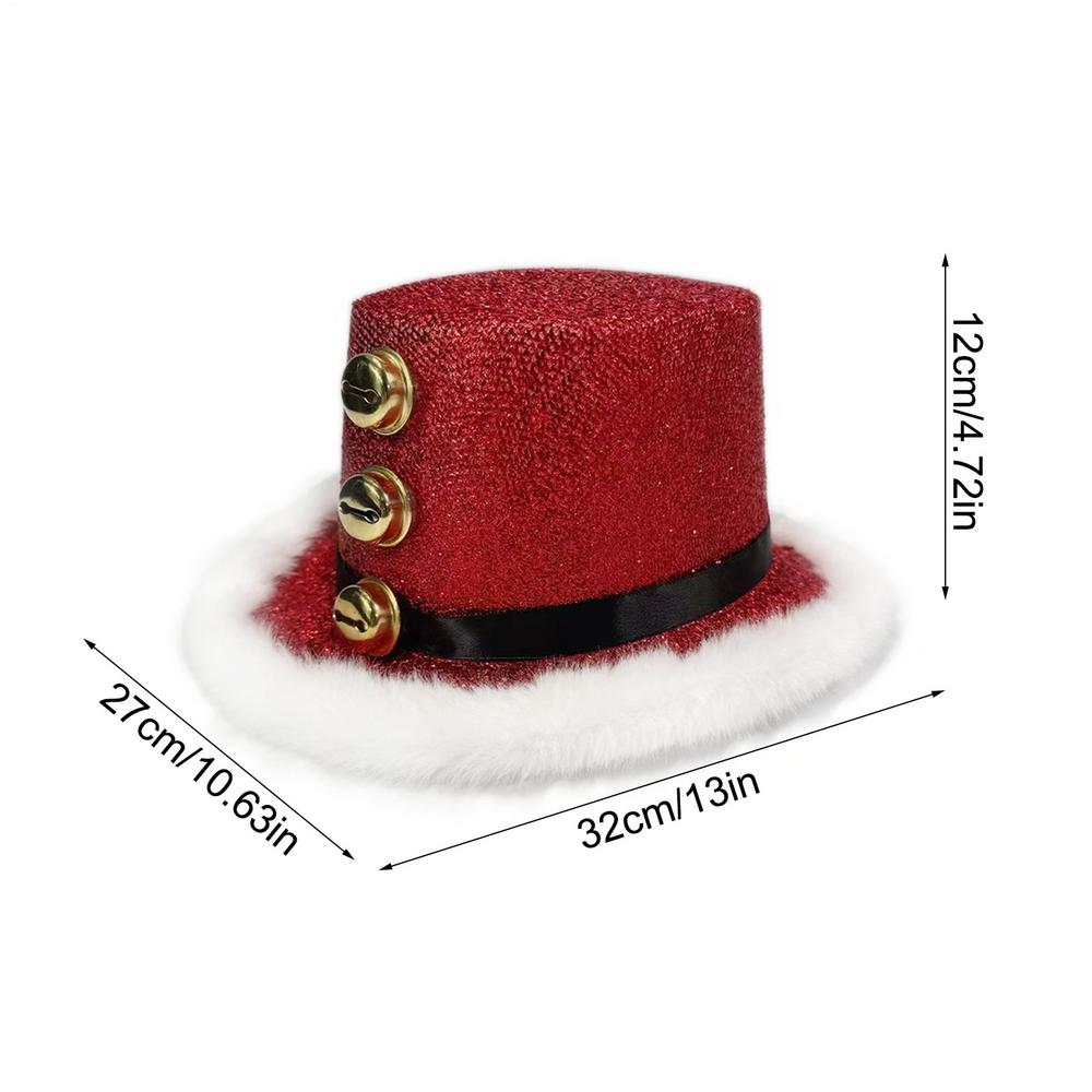 Santa Claus Hat with White Fluff and 3 Bells Christmas Party Headwear for Family New Year Gathering Cosplay Costume Accessory