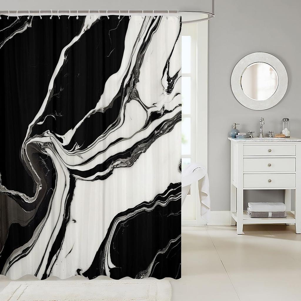 1pc Grey and Black Abstract Shower Curtain for Bathroom Decor 72" L X 72" W Marble Abstract Bath Curtain Geometry Bathroom