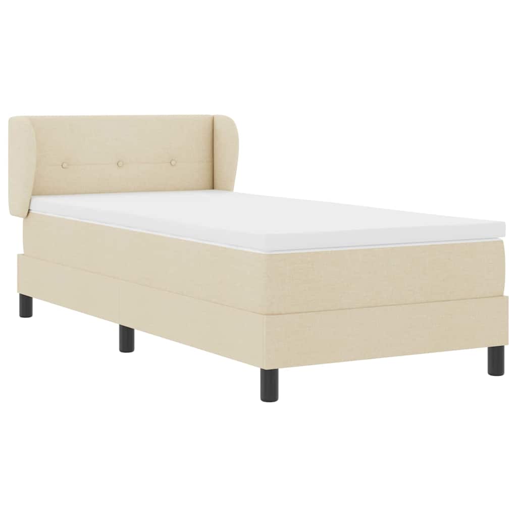 Box Spring Bed with Headboard Cream 90 x 190 cm Fabric