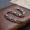 Xiangxu Unisex Silver-Plated Rattan Pattern Bracelet & Ring Set - Trendy Retro Minimalist Korean Hip Hop Style