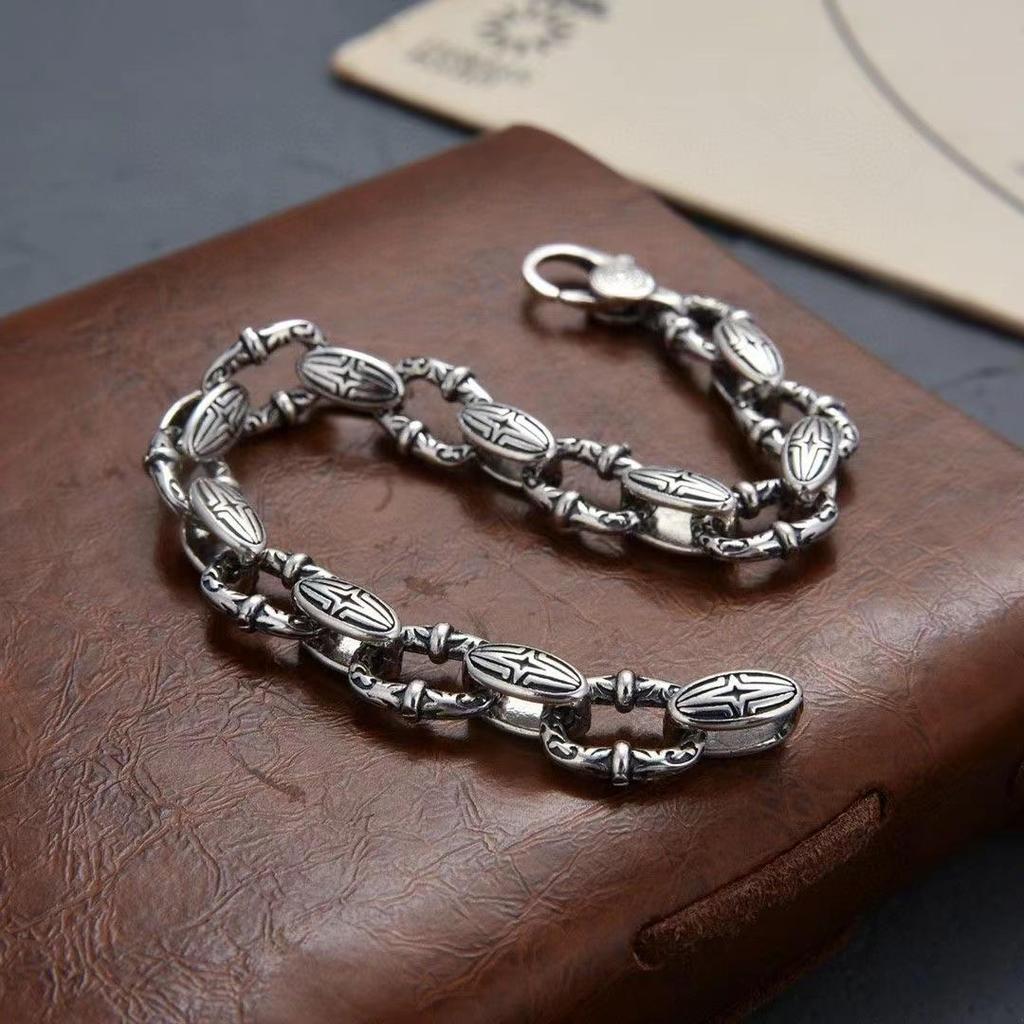 Xiangxu Unisex Silver-Plated Rattan Pattern Bracelet & Ring Set - Trendy Retro Minimalist Korean Hip Hop Style