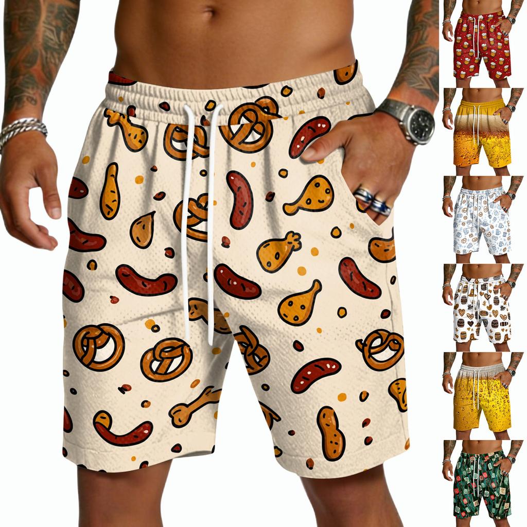 Men's Casual Drawstring Shorts Lightweight Quick Dry Five Inch Inseam Printed Lounge Shorts with Elastic Waistband for Everyday Wear