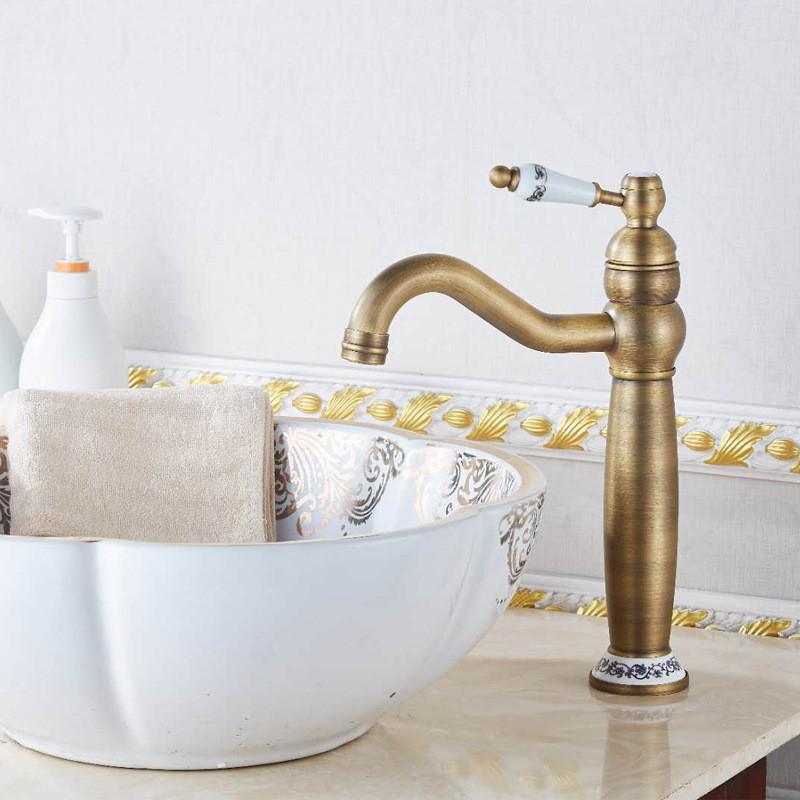 European Antique Swivel Faucet: Hot & Cold Countertop Basin, Single Hole Retro Design