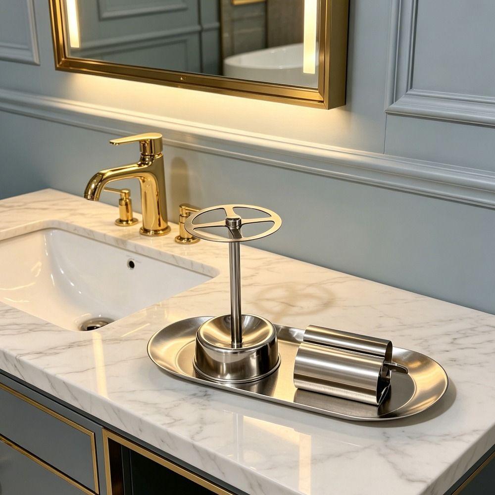 Toothpaste Rack+Toothbrush Shelf+Pallet Stainless Steel Toothpaste Squeezer Toilet
