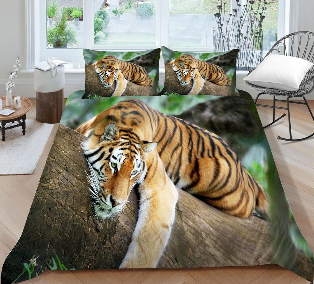 3D Tiger Pattern Bedding Set Bedroom Bed Home Quilt Cover Pillowcase Bedroom Bedding Microfiber 2/3 Pieces Gift