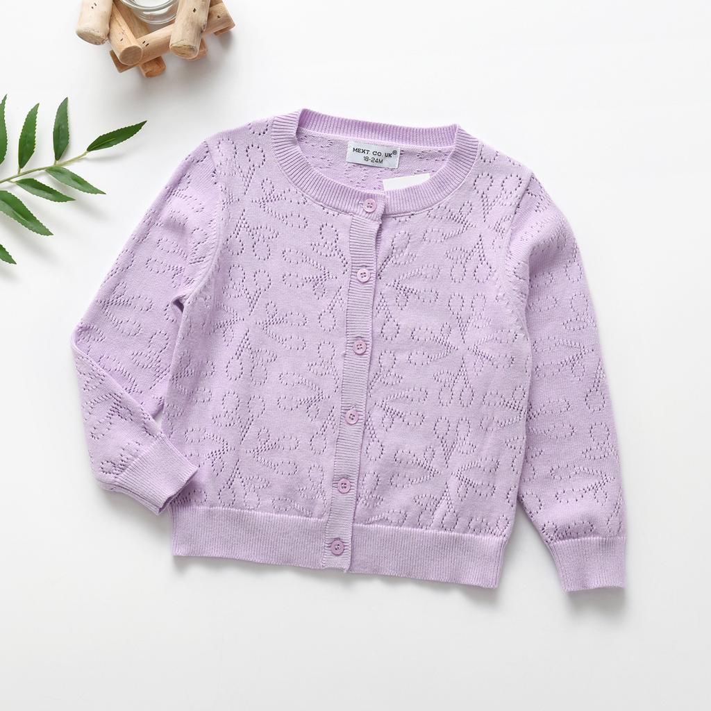 Girls' Long Sleeve Knitted Cardigan Round Neck Hollow Button Up Sweater Children's Tops
