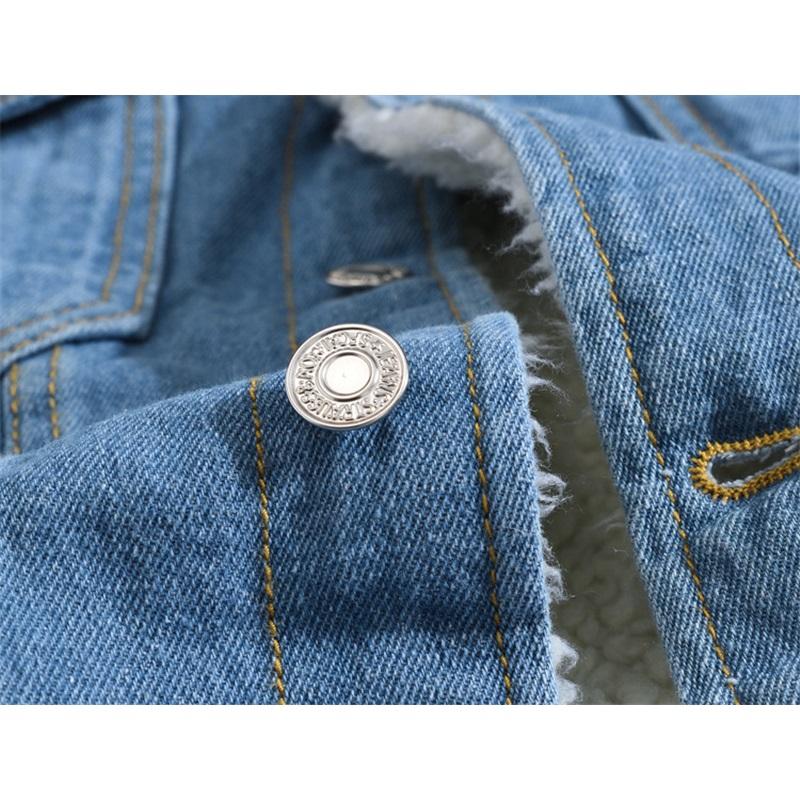 Men's Winter Plus Size Light Color Lamb Wool Denim Coat Slim Fit Thickened Fleece Jacket Warm Outerwear