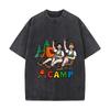 Hi CAMP Happy Campers Peace Sign Tent Pine Trees Campfire Washed Vintage Short Sleeve Loose Streetwear Tee