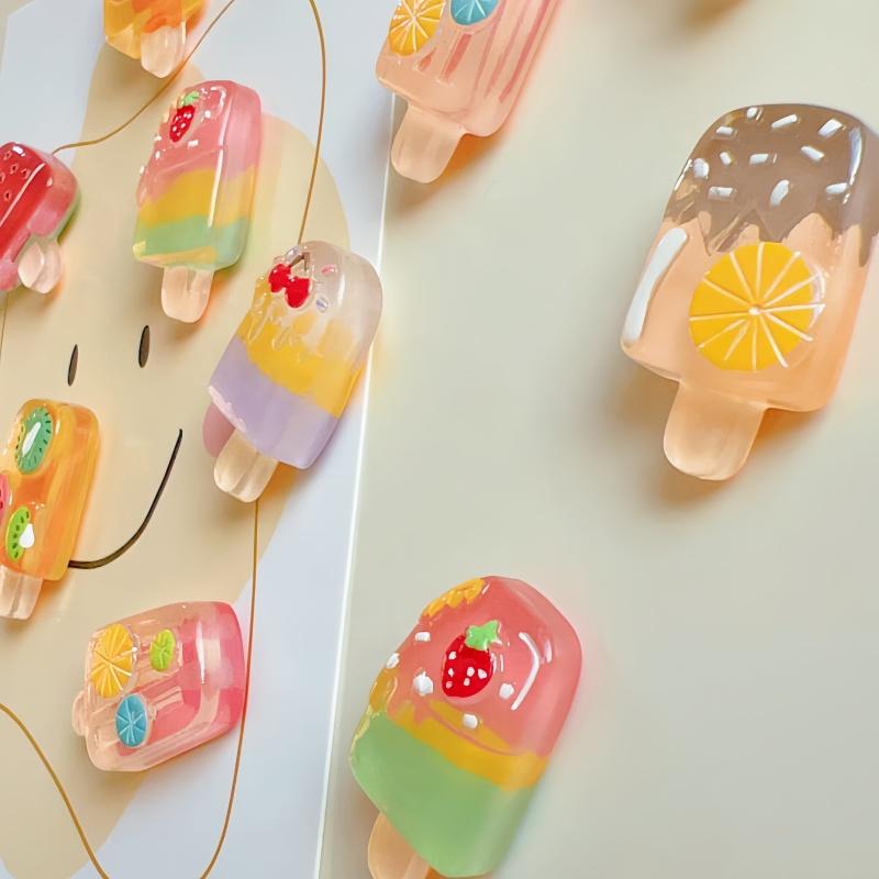 6pcs Set of Fruit & Ice Cream Magnetic Fridge Magnets - Strawberry, Watermelon Designs for Kitchen Decor and DIY Projects