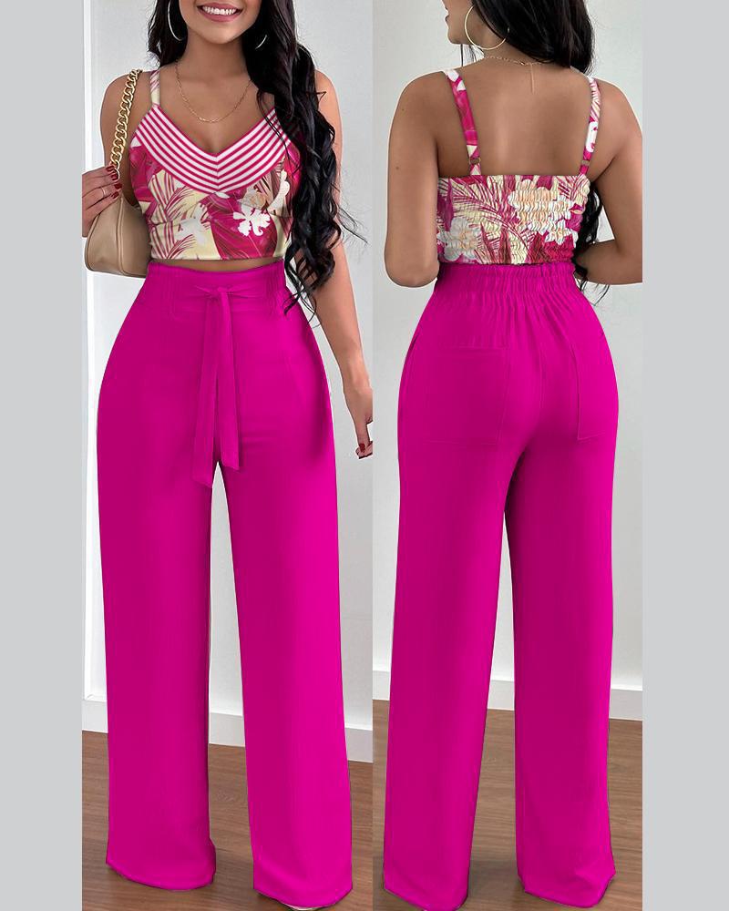 T9006 European & American Spring/Summer Fashion Print Camisole & Drawstring Long Pants Set
