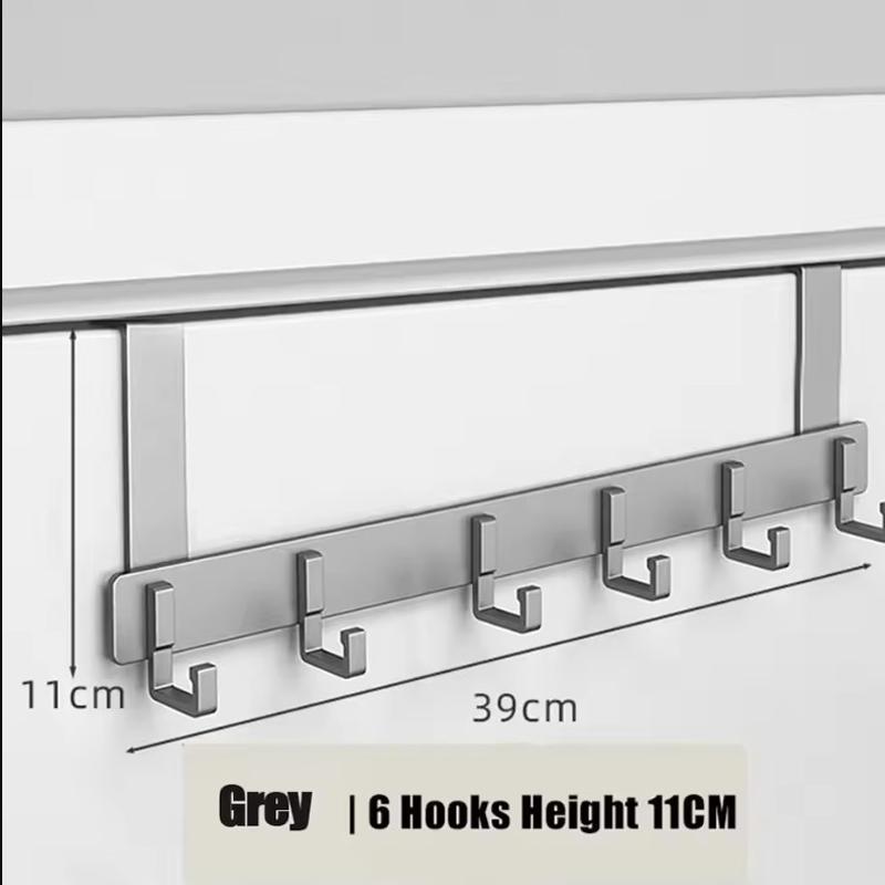 Metal Over-the-Door Hook Rack with 6 Hooks for Clothes, Coats, Hats, and Towels - No Punching Required, Ideal for Home, Bathroom, and Kitchen