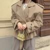 Women's Trenches - Women's Waist-cinched Long Sleeve Short Trench Coat, Casual Lace-up Fashion Outerwear for Spring Autumn, Daily Outfit