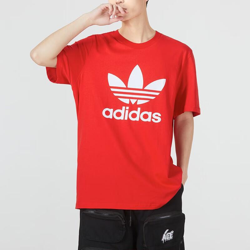 Adidas Originals Trefoil Logo Print Crew Neck T-Shirt Men Tops Red HE9511