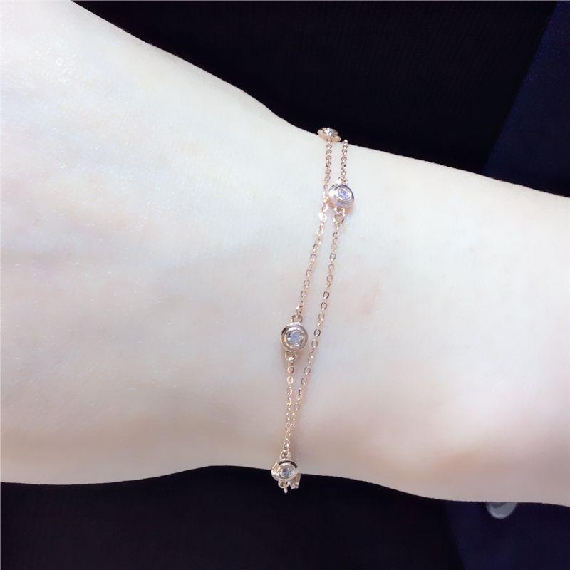 585 Purple Gold Exquisite Delicate And Shiny Round Bracelet, Rose Gold-Plated Zircon Double-Layer Bracelet.